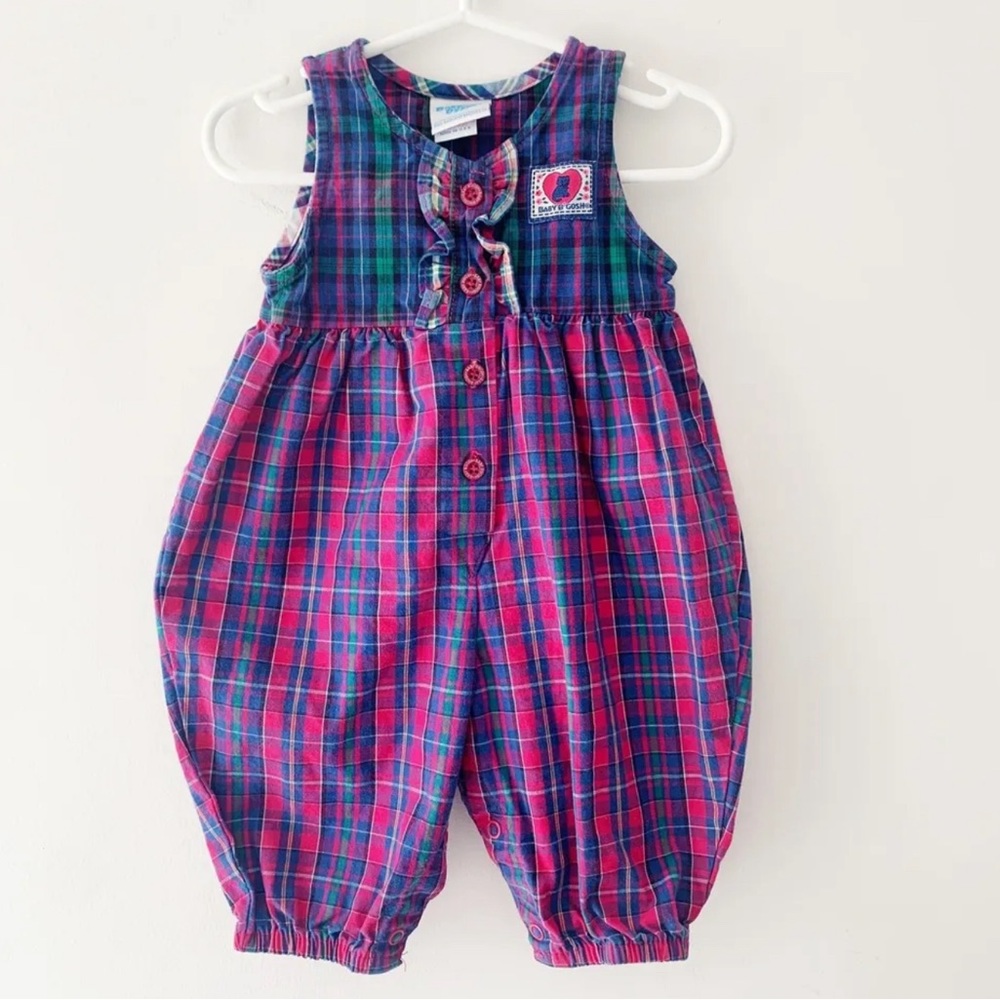 Vintage OshKosh Bubble Outfit Romper Size 3-6m Tartan Plaid